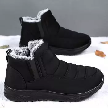 Solid Color Fashion Ankle Boots Men s Winter Snow Boots For Men Outdoor Warm Men s Cotton Shoes Comfortable Platform Casual Boot 39 чёрный