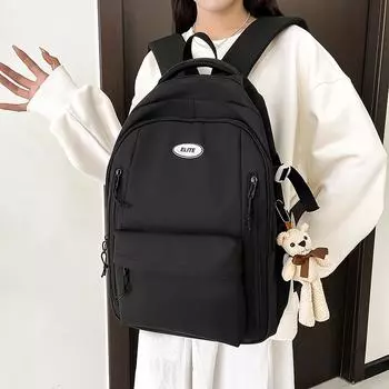 Однотонный женский рюкзак, мужской, большой емкости, дорожная сумка, школьный рюкзак для школьников чёрный