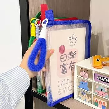 Solid Color File Folder Bag Transparent Stationery Organizer Pouch School Office Supplies зелёный