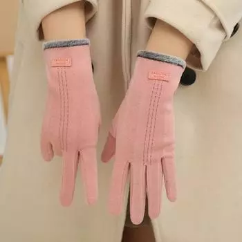 Solid Color Gloves Keep Warm Women Mittens Retro Winter Velvet Gloves Riding чёрный