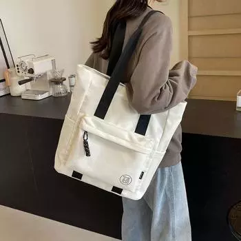 Однотонная женская сумка через плечо, студенческая водоотталкивающая сумка-тоут, большая вместительная сумка для поездок на работу хаки