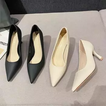 Solid color high heels women s commuting 7 cm single shoes pointed thin heels versatile temperament soft sole work shoes B835-X1 34 чёрный