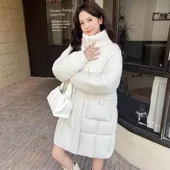 Solid color large shawl down cotton clothes 0 women s splicing curly hair medium and long versatile jacket M