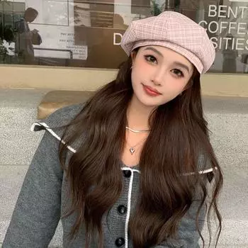 Solid Color Lattice Octagonal Cap Korean Style Newsboy Cap Trendy Lattice Beret Hat Outdoor розовый