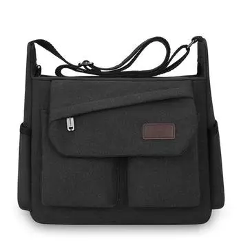 Solid Color Men Canvas Shoulder Bag Multi Pocket Crossbody Bag Messenger Bag Outdoor Activities
