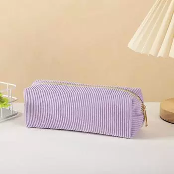 Solid Color Pencil Case Large Capacity Velvet Makeup Pouch Fashion Toiletry Organizer Lady Long-Purple