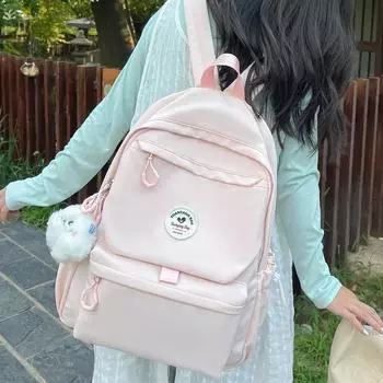 Solid Color School Bag Women s Large Capacity Backpack Student s Lightweight Backpack жёлтый