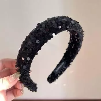 Solid Color Sequins Headband Wide Sponge Hair Band Shining Wide Hairband Ladies