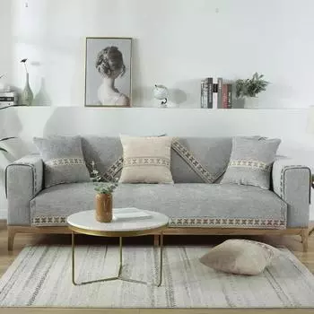 Однотонная подушка для дивана Four Seasons Universal Cotton Linen Solid Wood Sofa в китайском стиле с нескользящей вышитой кромкой 70x70cm 1pcs