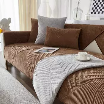 Solid Color Soft Sofa Cushion Luxury Thicken Geometry Plush Sofa Cover Non-Slip Sofa Mat Winter Couch Slipcovers for Living Room 70x70cm 1pcs