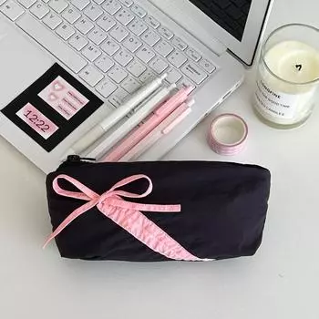 Solid Color Stationery Storage Bag Cute Bow Lipstick Storage Bag Students чёрный