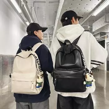 Solid Color Student Backpack Women Large Capacity Class Commuter Schoolbag Men Lightweight Backpack чёрный