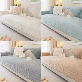 Solid Color Thick Plush Sofa Cover Four Season Universal Non-Slip Sofa Cushion Sofa Towel Couch Slipcover Home Living Room Decor A 70x70