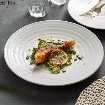 Solid Color Threaded Ceramic Dinner Plate Restaurant Steak Plate Dessert Dish Pasta Plate Molecular Cooking Specialty Tableware