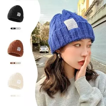 Solid color twist wool hat female autumn and winter student warm ear protection knitted hat couple versatile cold hat