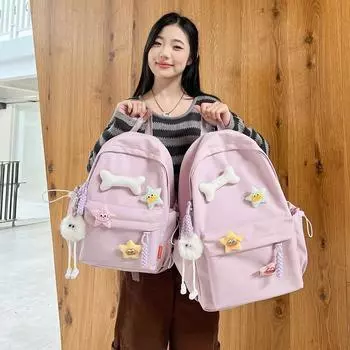 Однотонный женский рюкзак большой вместимости школьная сумка для школьников Small чёрный