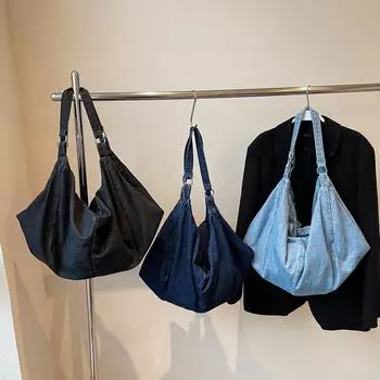 Однотонные сумки через плечо из денима с застежкой-молнией, высококачественные милые сумки для женщин, дорожные сумки большой вместимости для женщин
