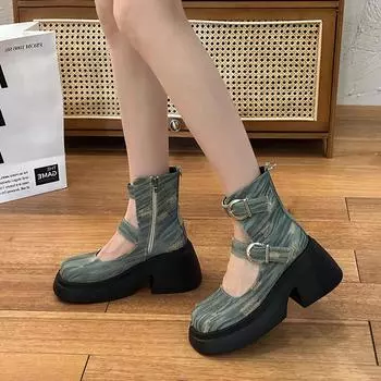 Solid Colour High Tops Thick Bottom Mary Jane Short Boots Women 2024 Autumn Ladies Hollow Belt Buckle Fashion Heightening Boots 35 темно-коричневого