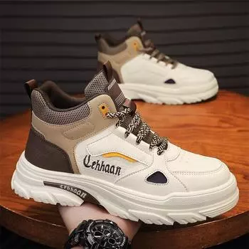 Solid Colour Mens Sports Shoes Comfortable Leather High Top Men Sneakers Designer Man Running Footwear Male Camouflage Tide Mesh 39