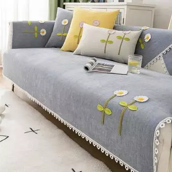 Чехол для дивана с цветочным узором и белой кромкой, коврик для дивана из шенилла, нескользящее полотенце для дивана, подушка для дивана, универсальный чехол для дивана Four Seasons 70x70cm 1pcs