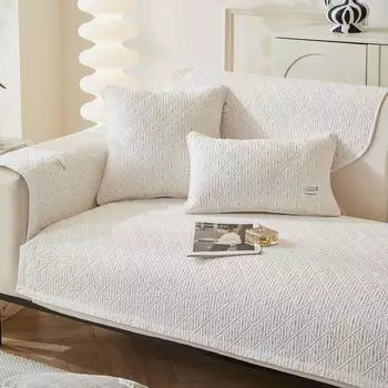Solid Heavy Industry Twill Cotton Sofa Cushion Washed Cotton Quilting Non-Slip Straight Fabric Cushion Four Seasons Universal Suge Mi Bai 45*45cm pillow case without core