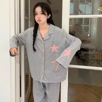 Solid Pajamas Women Y2K Sleepwear Pants Suit Fashion Long Sleeves Pajamas Gifts L