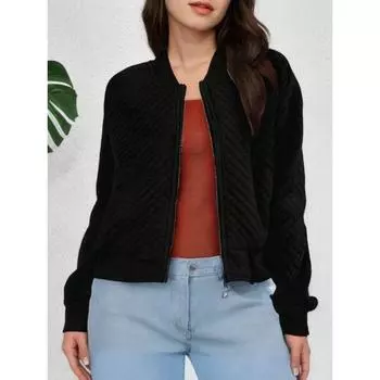 Solid Simple куртка-бомбер, повседневная верхняя одежда с длинным рукавом на молнии, женская одежда S чёрный