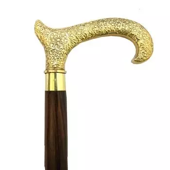 Solid Wood 2 Part Folding Walking Stick with Carved Brass Handle for Men & Women 36 Inches Long