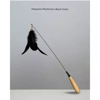 Solid Wood Handle Feather Bell Hot Same Design Cat Teaser Black
