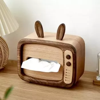 Solid Wood Light Luxury Tissue Box, Living Room, Household, Cartoon, Cute Paper Box, High-End, Simplicity, Creative, Desktop Dec