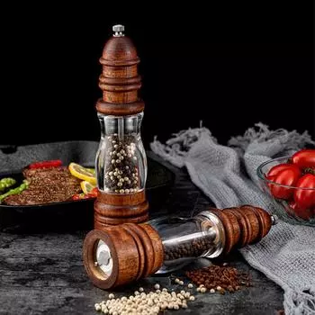 Solid Wood Salt and Pepper Grinder Manual Spice Grinder Adjustable Pepper Mill Salt Pepper Shaker With Acrylic Body Kitchen Tool