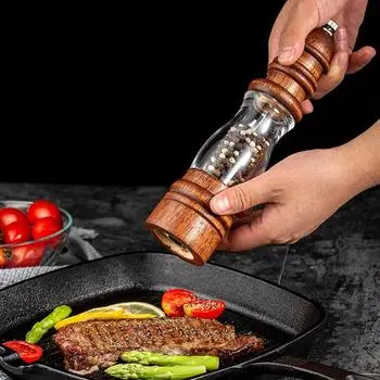 Solid Wood Salt and Pepper Grinder Manual Spice Grinder Adjustable Pepper Mill Salt Pepper Shaker With Acrylic Body Kitchen Tool
