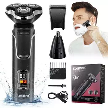 SOLIMPIA 3 в 1 электробритва для мужчин Razor Cordless Beard Trimmer Dry Wet Trimmer Grooming Kit чёрный