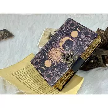Солнце и Луна. Пустая книга заклинаний теней ручной работы. Журнал Гримуара. Мусорный журнал. Журнал колдовства, кожаные подарки для мужчин и женщин. 7 x 5 in