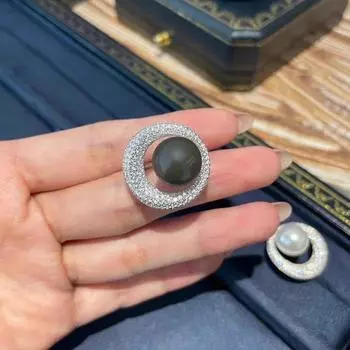 Солнце и луна яркие, искусственное таитянское серое жемчужное кольцо Aurora, женская легкая роскошь и ощущение высокого класса, полное бриллиантов opening adjustable