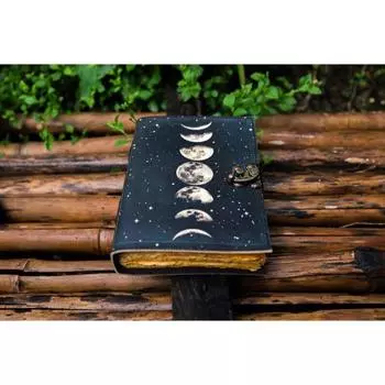 Солнце и Луна. Ручной работы. Журнал из декеля для мужчин и женщин. Записная книжка для путешествий. Книга стихов. 7 x 5 in чёрный