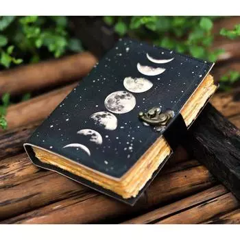 Солнце и Луна. Ручной работы. Журнал из декеля для мужчин и женщин. Записная книжка для путешествий. Книга стихов. 7 x 5 in чёрный