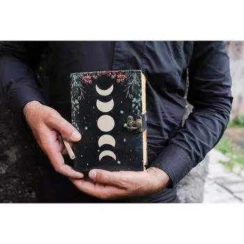 Солнце и Луна. Ручной работы. Журнал из декеля для мужчин и женщин. Записная книжка для путешествий. Книга стихов.. NEW 7 x 5 in чёрный