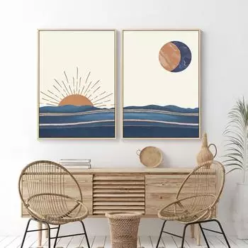 Солнце Луна Абстрактное украшение Фреска Современный минималистский постер Картина на холсте и настенные принты для гостиной для домашнего декора Без рамки 21*30cm No Frame