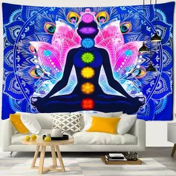 Солнце Луна на заказПсиходелическая комната хиппи Гобелен Настенный декор Домашняя комната Колдовство Хиппи Мандала 100x75cm