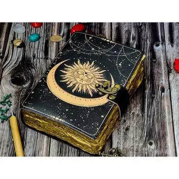 Солнце Луна Винтажная книга для мужчин женщин 200 страниц ручной работы с замком для путешествий Скетчбук поэзия Блокнот Подарки на день рождения Для него книга пегана 7 x 5 in