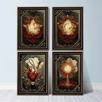 Солнце, Луна, Звезда, Сердце, карты Таро, холст, картины, картины, настенные художественные принты, винтажная волшебная карта Таро, принт, живопись, декор для кухни 21x30cm No Framed