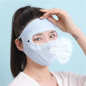 Солнцезащитная маска Ice Silk со съемными солнцезащитными очками, летняя, анти-УФ-защитная, дышащая, полнолицевая, для велоспорта, спортивного инвентаря розовый