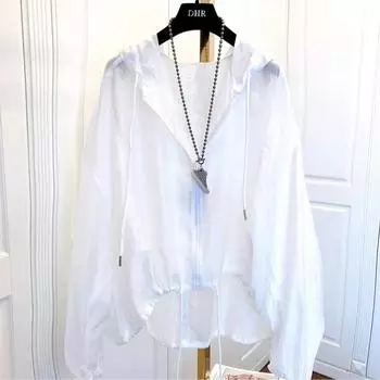 Солнцезащитная одежда большого размера, женская легкая куртка Ice Silk, свободная и тонкая солнцезащитная рубашка с капюшоном S чёрный