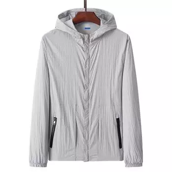 Солнцезащитная одежда для мужчин летом Легкая и дышащая одежда для кожи Куртка с капюшоном Солнцезащитная одежда Уличная ветровка Куртка XXXXL