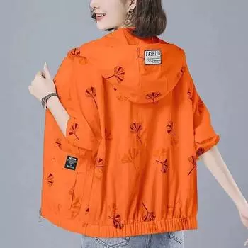 Солнцезащитная одежда для женщин, легкие летние пальто с длинными рукавами, свободная солнцезащитная одежда больших размеров с капюшоном M оранжевый
