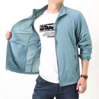 Солнцезащитная одежда мужская летняя тонкая секция из ледяного шелка дышащая повседневная куртка большого размера верхняя часть для рыбалки быстросохнущая одежда для кожи M светло-серый