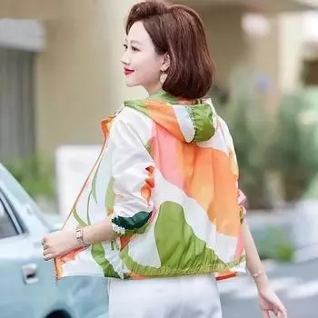 Солнцезащитная одежда с капюшоном и принтом, женская короткая летняя свободная одежда для мам, солнцезащитная одежда с длинными рукавами XXXXL синий