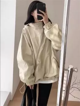 Солнцезащитная одежда женская летняя 2024 новая тонкая дышащая маленькая ароматная куртка свободная с капюшоном инструментальная одежда S абрикосовый