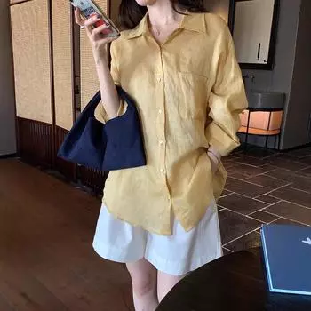 Солнцезащитная рубашка Split Ramie, весна-лето, новая свободная рубашка с длинными рукавами S